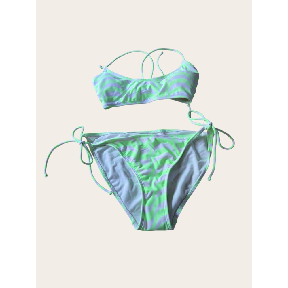 No Boundaries Bikini Bathing Suit 2 Pc  Women's Size L Green And White
